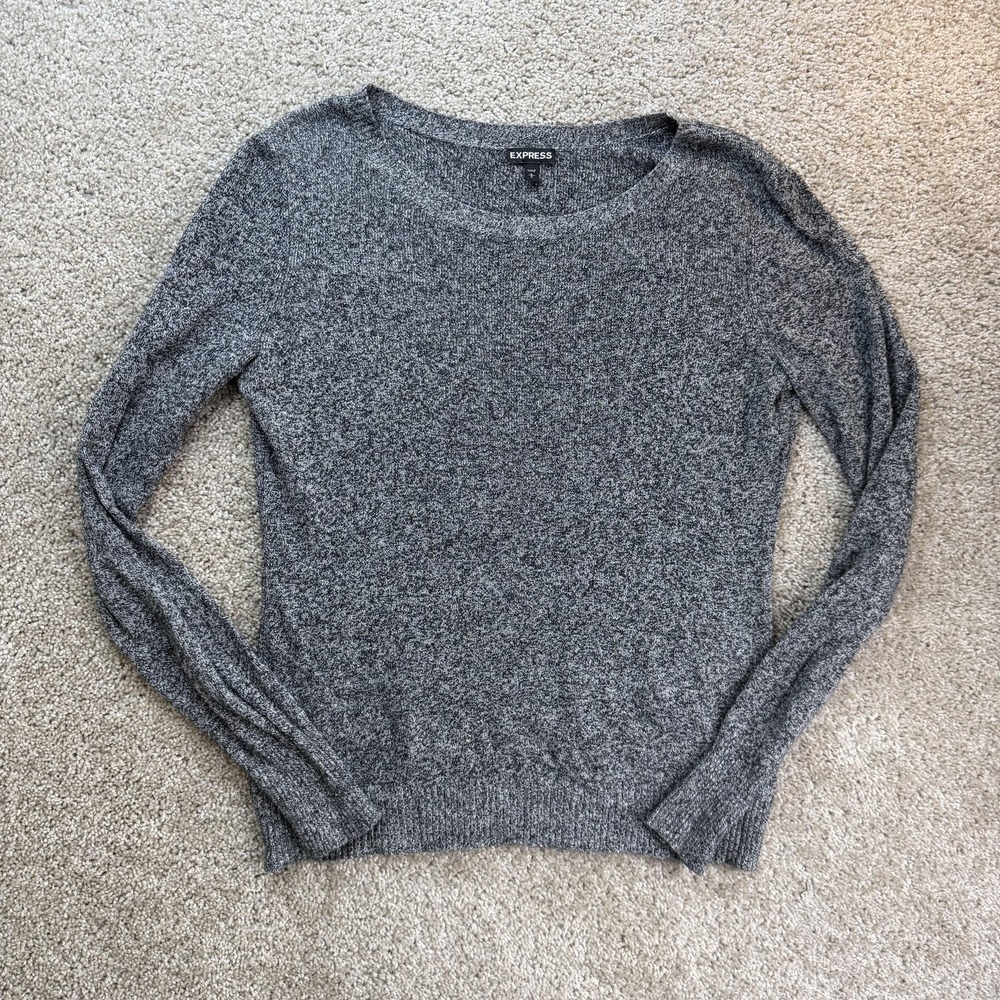 Express Sweater Womens Large Gray Crew Neck Tight-Knit Pullover Casual Winter